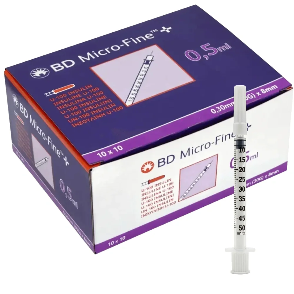 BD Micro-Fine + U100 Insulinspritze 0,5ml (30G) 0,3 x 8 mm Kanüle