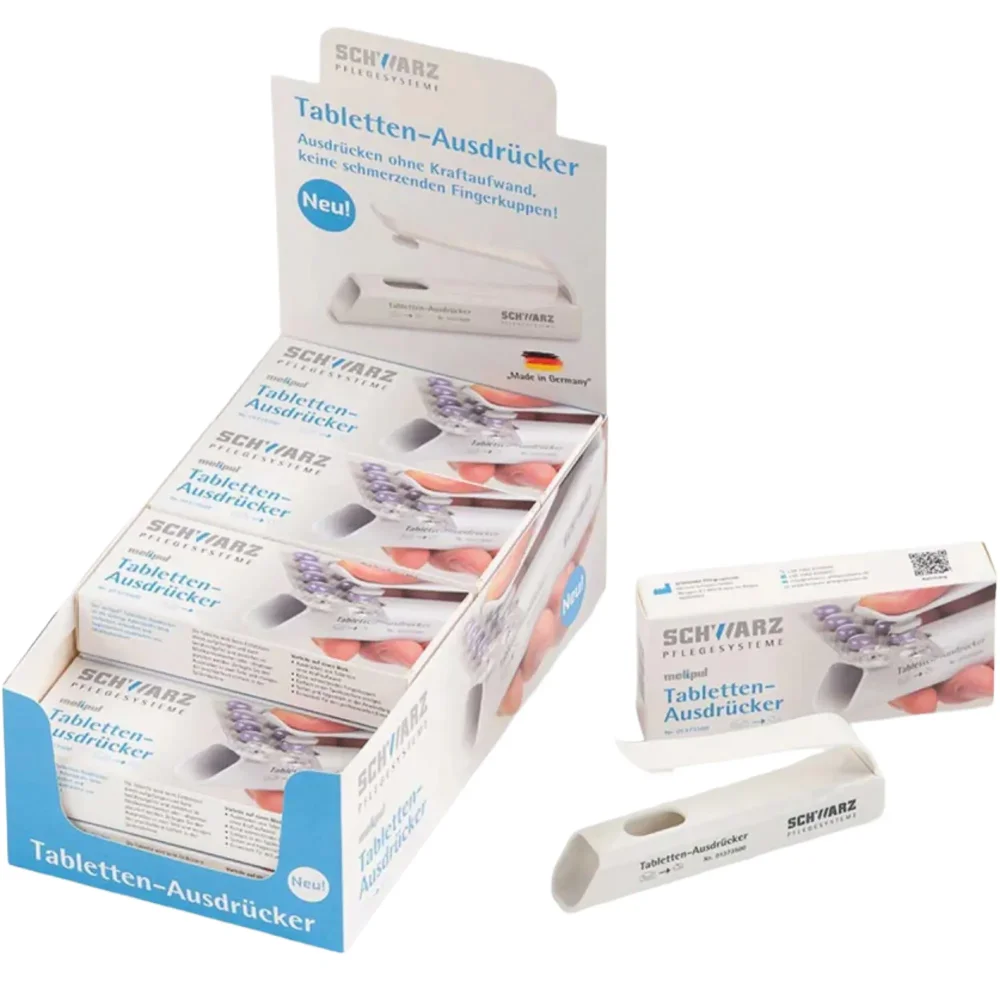 POS Display mit 12 x melipul Tabletten-Ausdrücker weiß