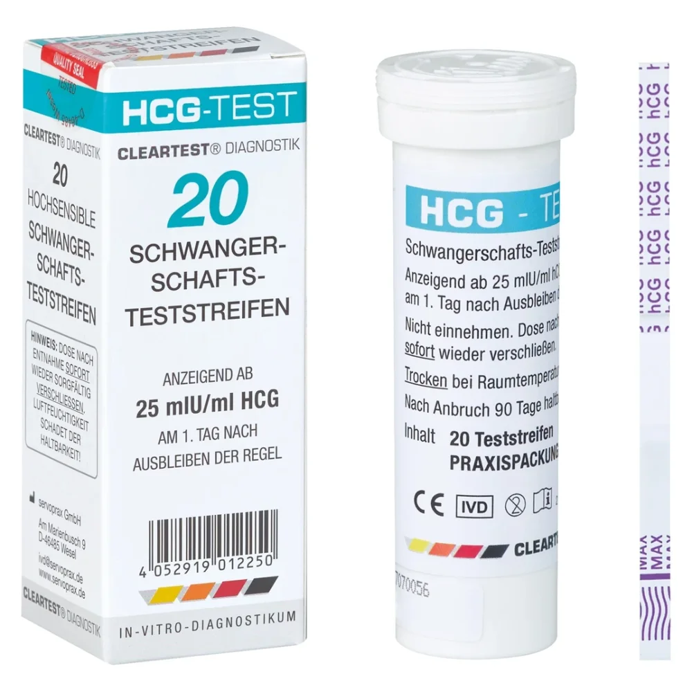 Cleartest HCG Schwangerschaftsteststreifen 20 Stück lose