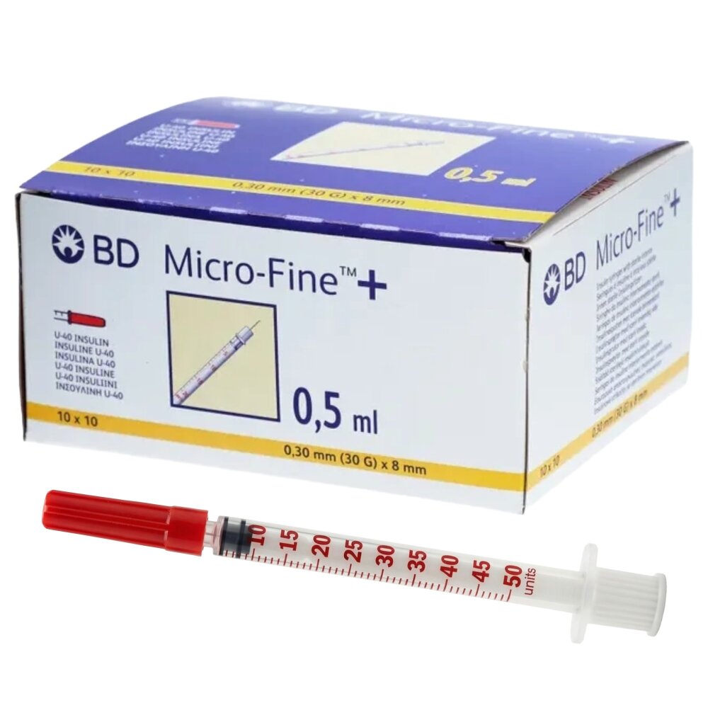 BD Micro-Fine+ U40 Insulinspritze 0,5ml (30G) 0,3 x 8 mm Kanüle