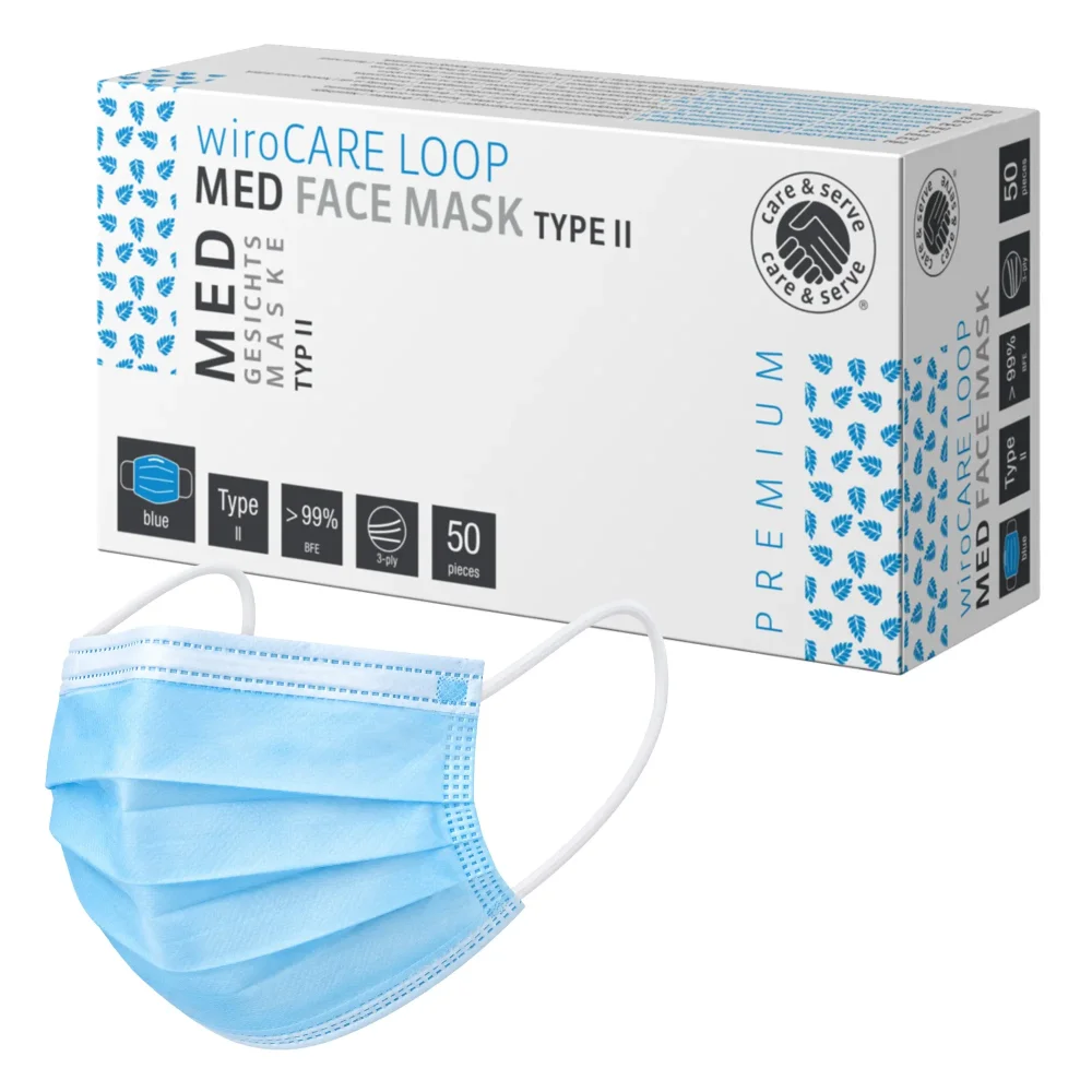 wiroCARE LOOP PREMIUM Mundschutz Typ II blau 50 Stück