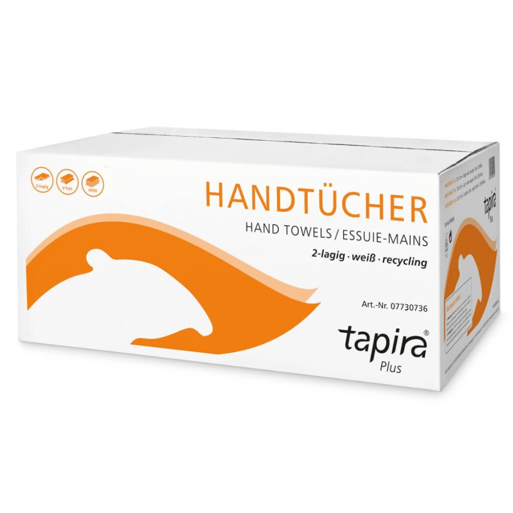 TAPIRA plus Handtuchpapier 2 lagig, weiß, recycling, 24,5 x 21 cm (breiter Spender)
