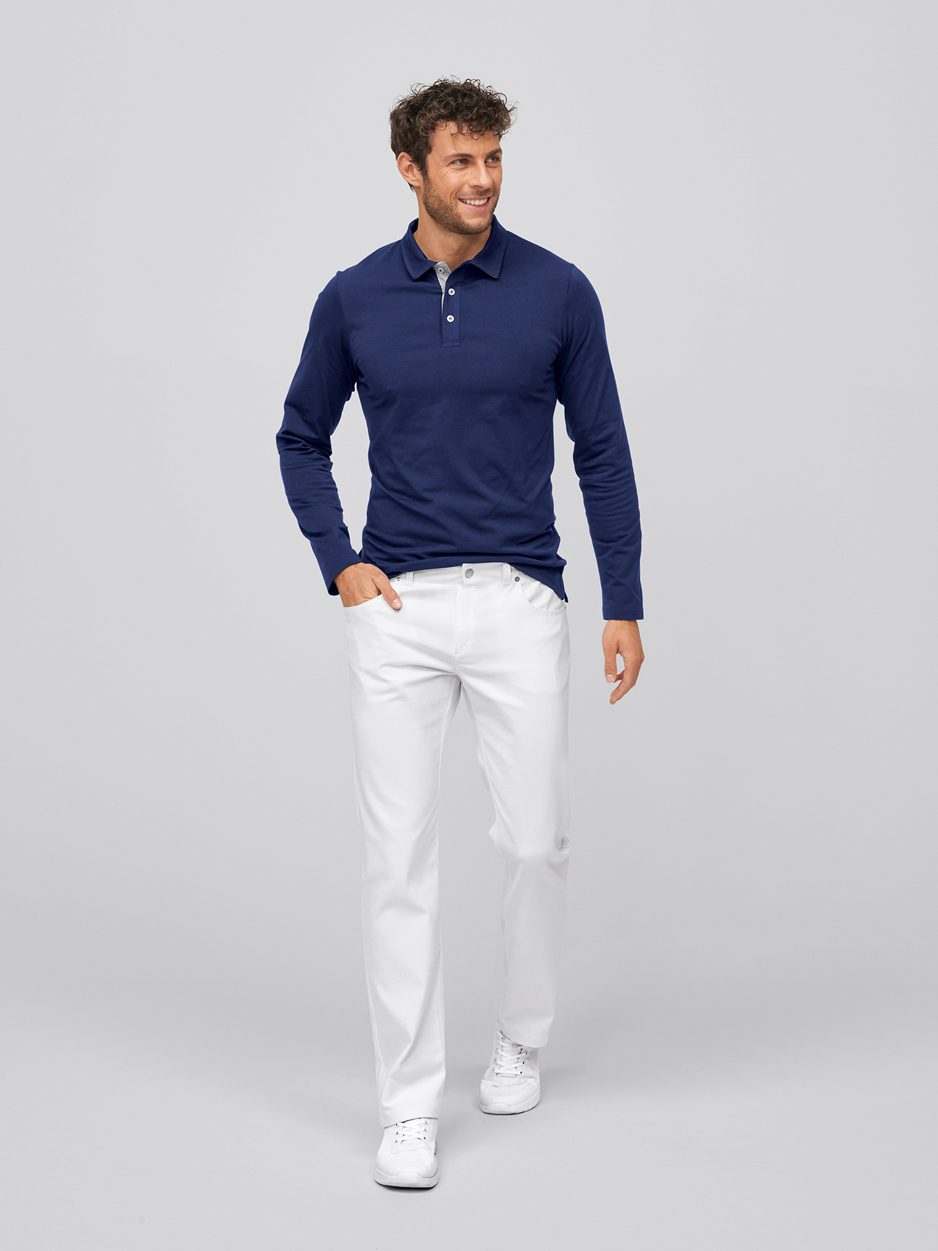 Langarmshirt ALGIER mit Kragen, Single Jersey