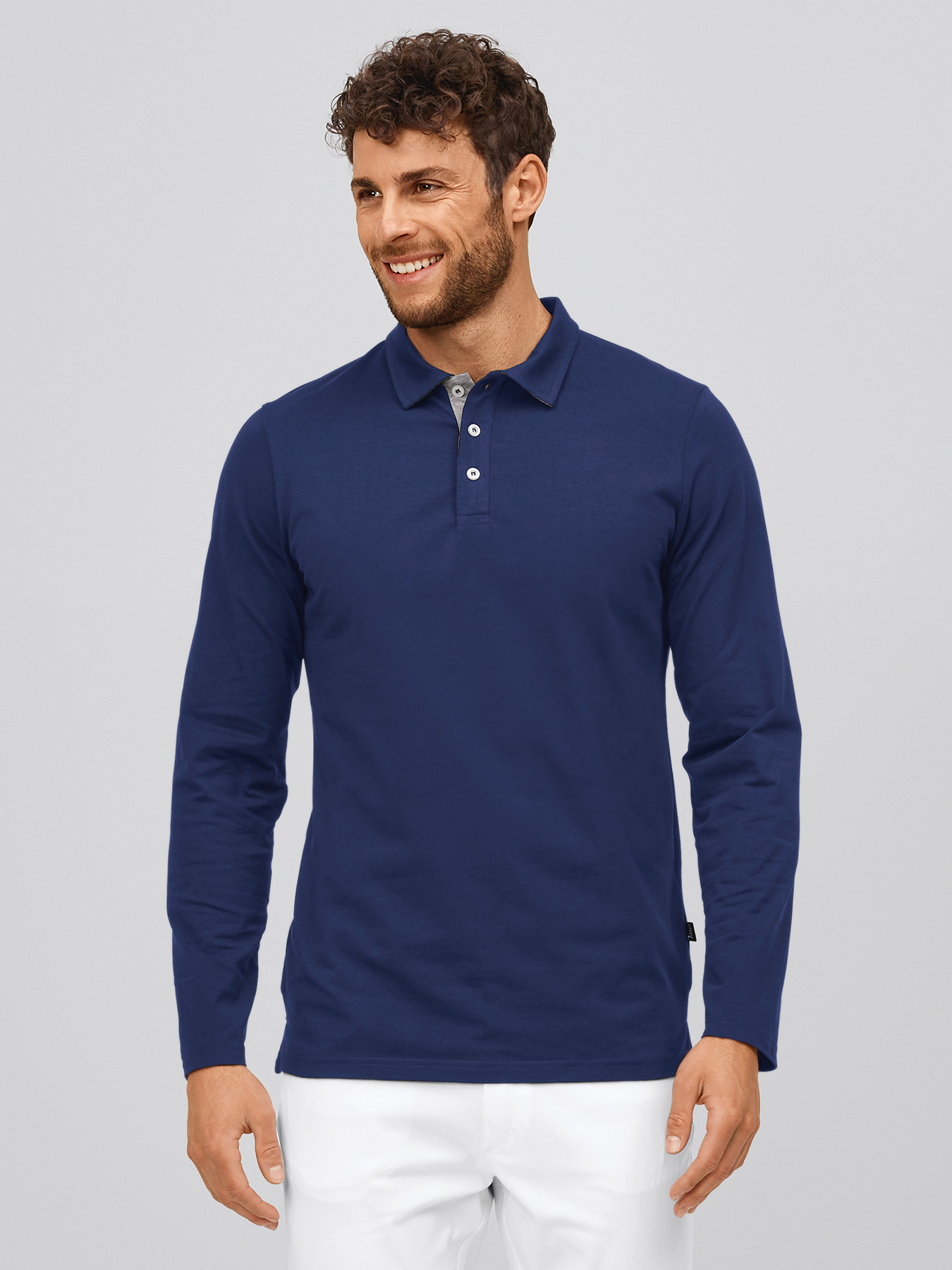 Langarmshirt ALGIER mit Kragen, Single Jersey