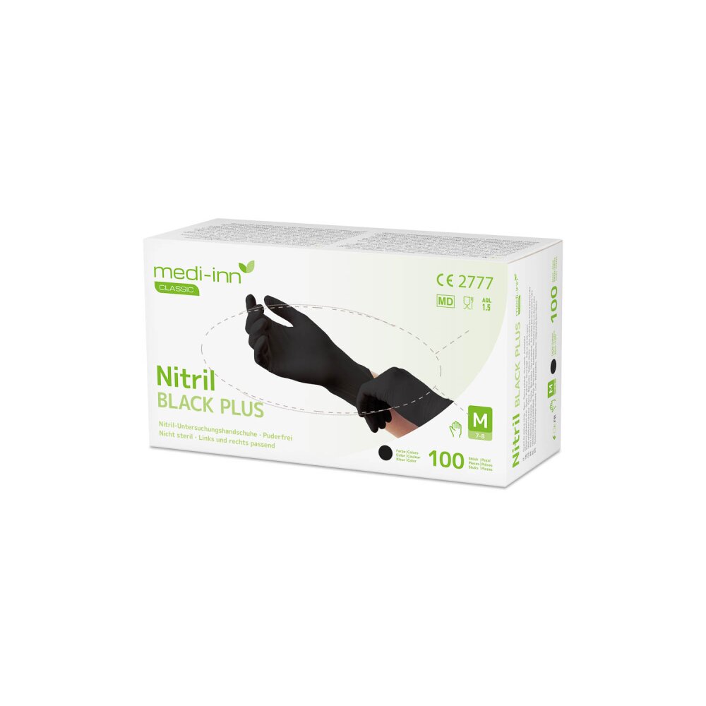 medi-inn® Einmalhandschuhe CLASSIC Nitril puderfrei BLACK PLUS, (1 x 100 Stück) S