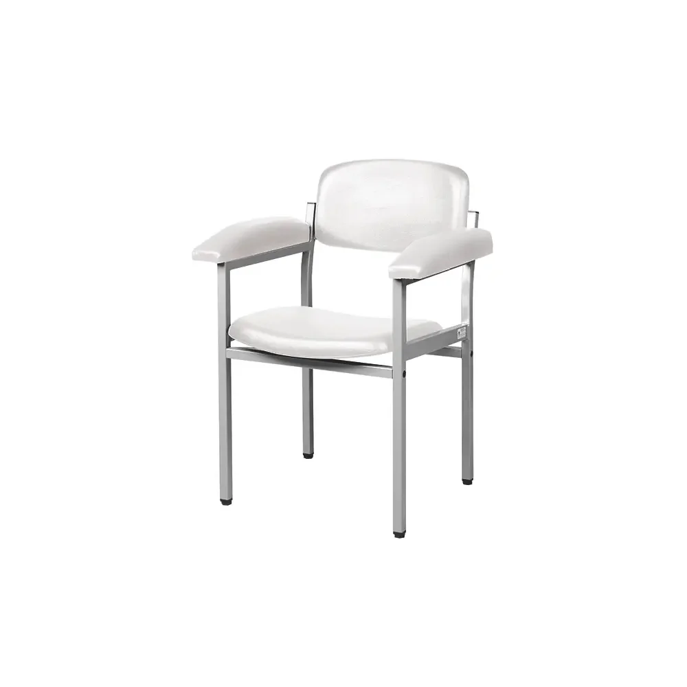 Blutentnahmestuhl grau-aluminium mit Kunstlederbezug weiß