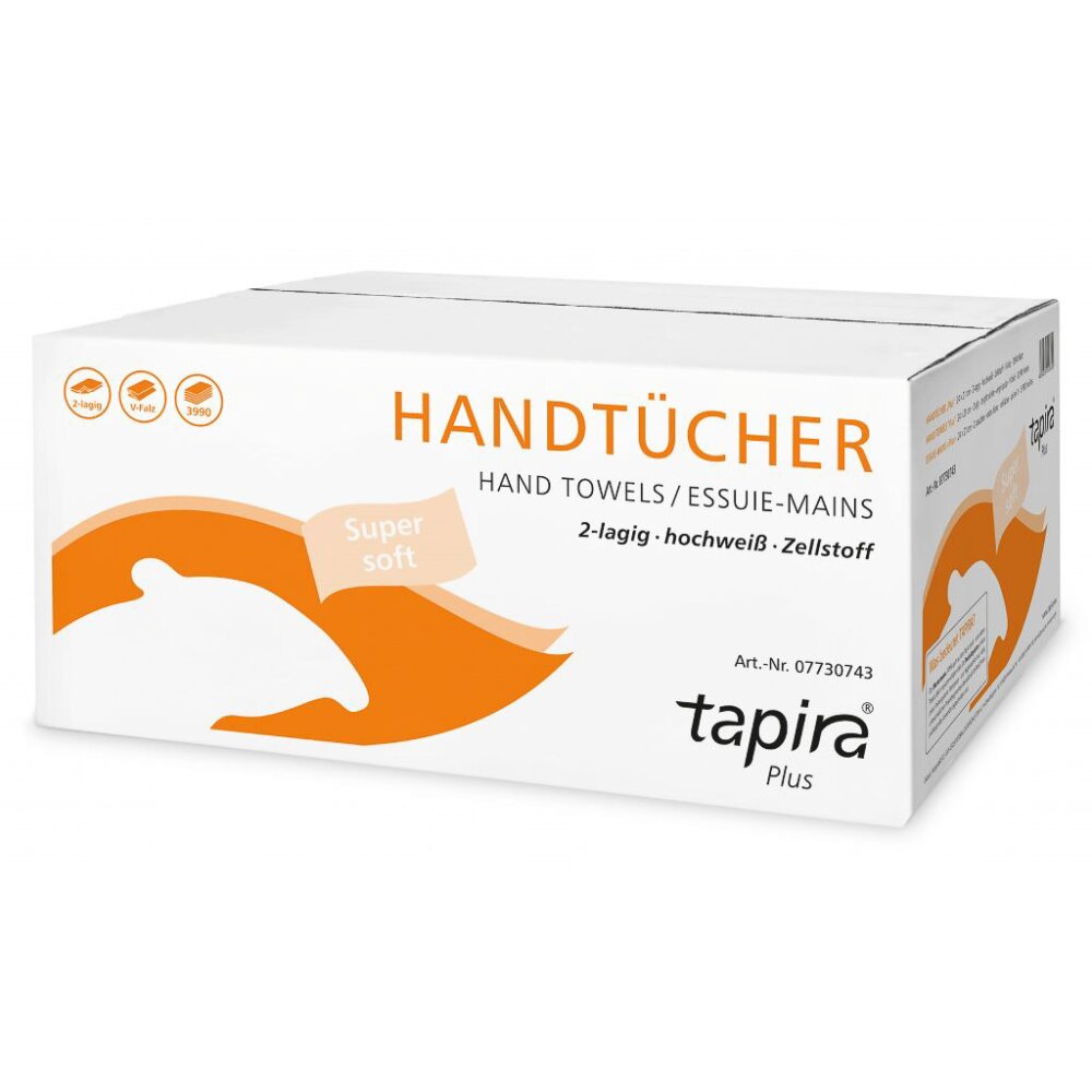TAPIRA plus Handtuchpapier 2 lagig, hochweiß, Zellstoff 24 x 21 cm (breiter Spender)