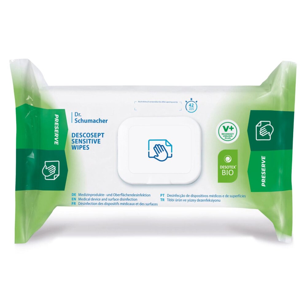 DESCOSEPT SENSITIVE WIPES mit DESOTEX BIO Fläche - Gebrauchsfertige Desinfektionstücher 100 Tücher
