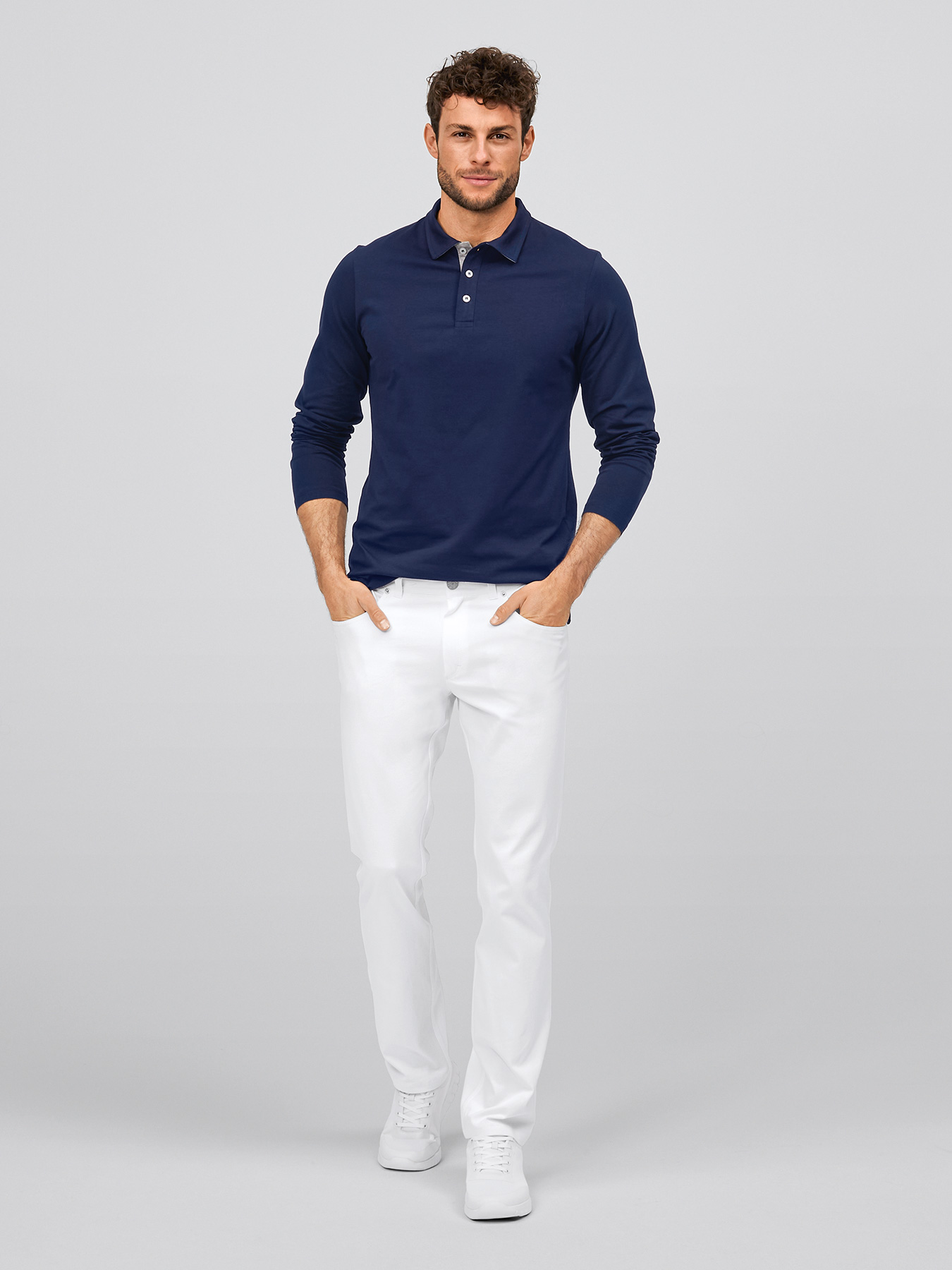 Langarmshirt ALGIER mit Kragen, Single Jersey
