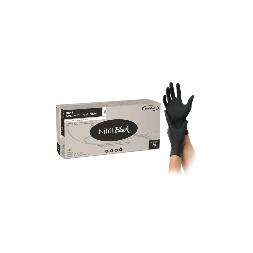 Maimed Nitril black, Einmalhandschuhe schwarz (100 St. pro Box) XL