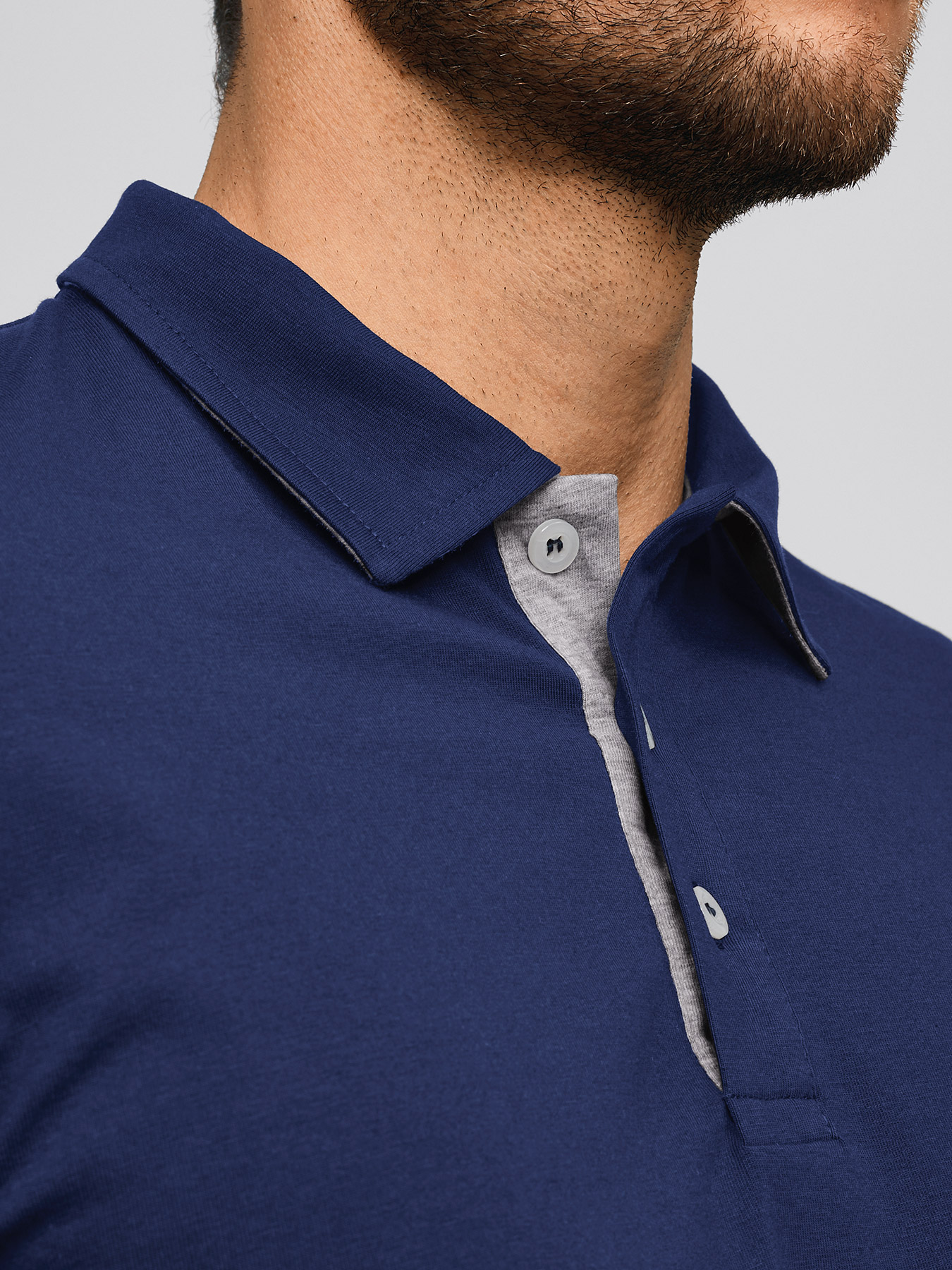 Langarmshirt ALGIER mit Kragen, Single Jersey