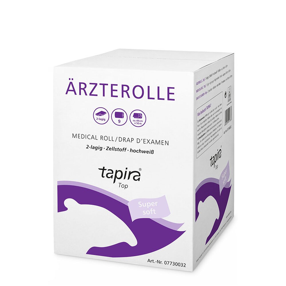 Tapira Ärzterolle 50 m - 2-lag, I 49 x 35cm I hochweiß I Zellstoff (9 Rollen)