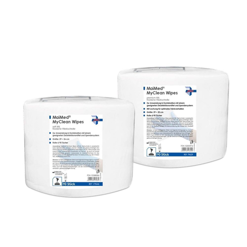 MaiMed MyClean Wipes soft XXL, trockene Vliestuchrolle 70 Blatt (8 Rollen)