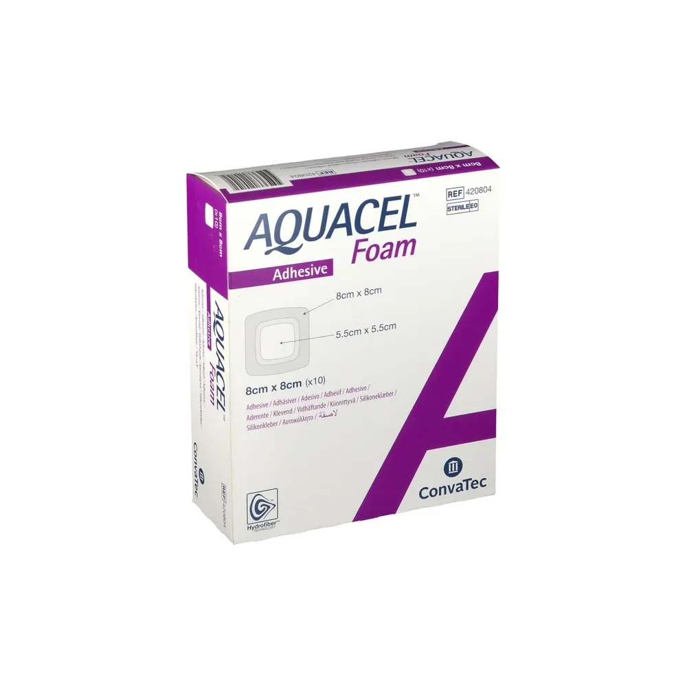 AQUACEL Foam adhäsiv, 8 x 8 cm (Wundkissen 5,5 x 5,5 cm)