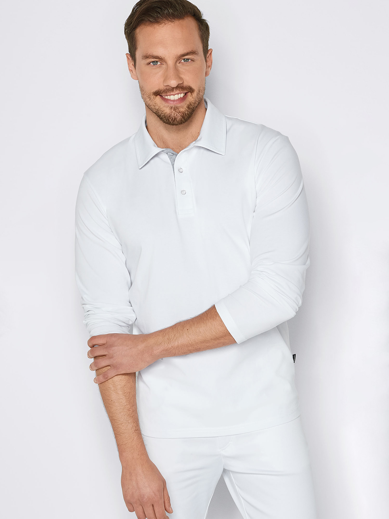 Langarmshirt ALGIER mit Kragen, Single Jersey