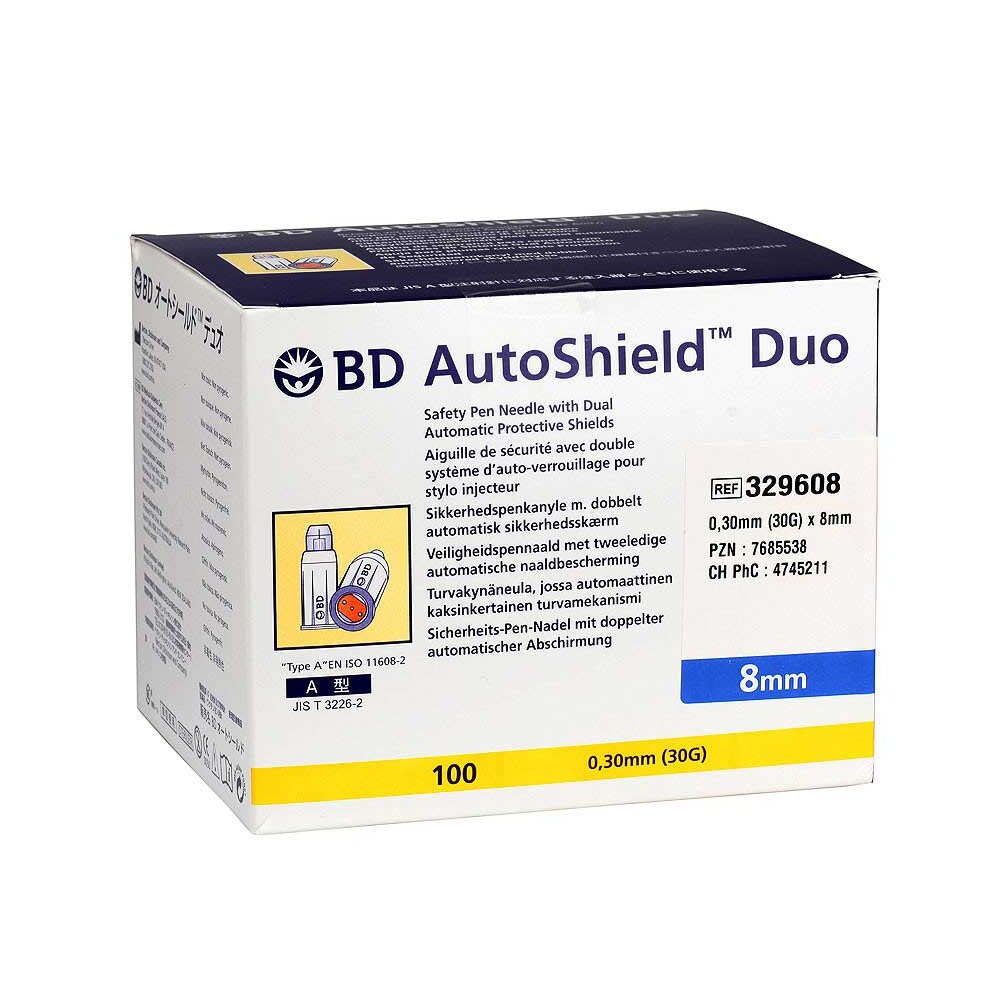 BD Autoshield Duo* Sicherheits Pen Nadel 0,30 x 8mm, 100 Stück