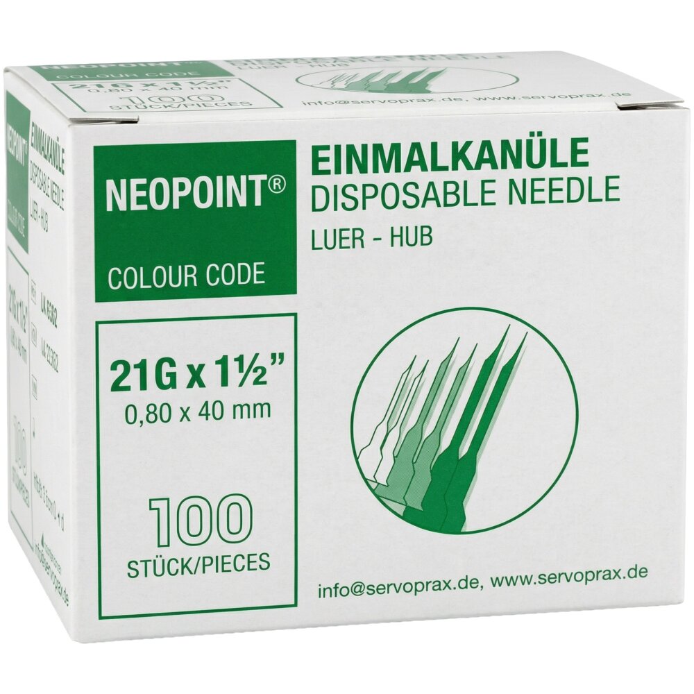 Neopoint Einmalkanülen in 21 G 40 x 0,8 mm grün | 100 Stück