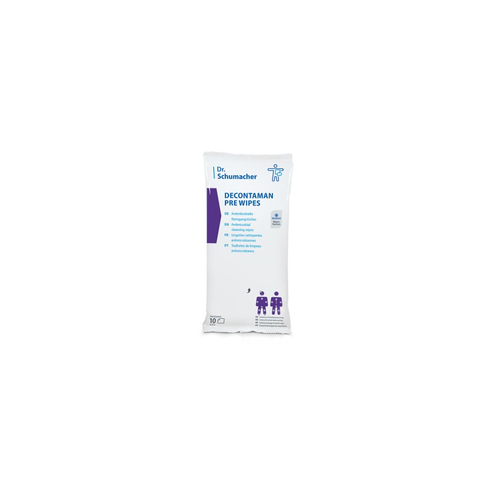 DECONTAMAN PRE WIPES, Antimikrobielle Reinigungstücher (z.B. MRSA) (Pack a 10 Tücher)