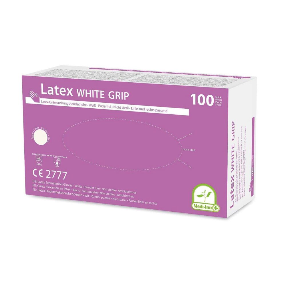 Medi-Inn Latex white grip Einmalhandschuhe puderfrei (100 St. pro Box) M, MHD überschritten, nur zu Schulungszwecken