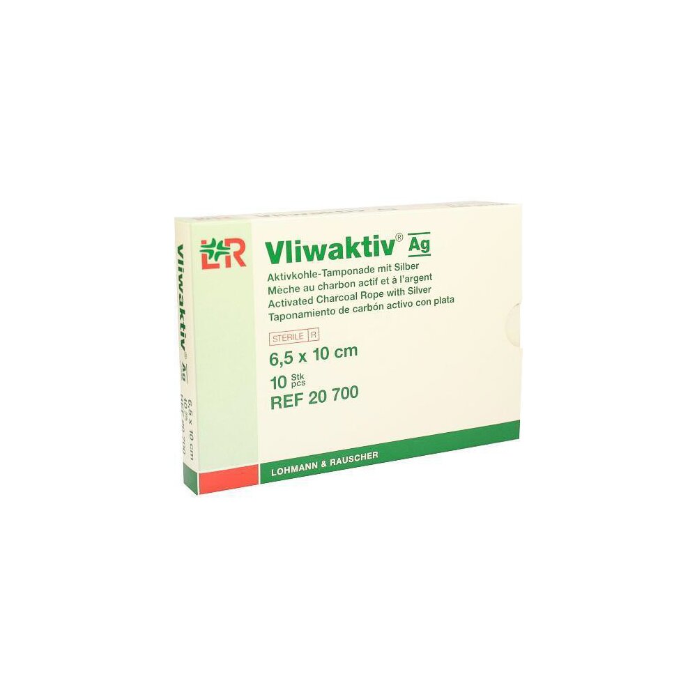 Vliwaktiv Ag Aktivkohle Tamponade, steril, 6,5 x 10 cm, Packung mit 10 Stück, MHD überschritten, Schulungszwecke